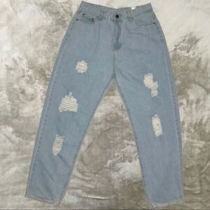 Shein Lightwash High Waisted Ripped Mom Jeans Size Large 12 Baggy Y2K 90s Distre